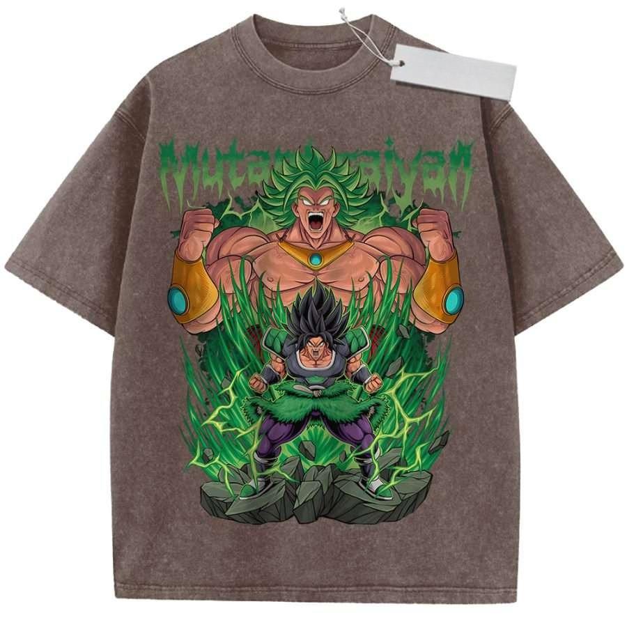 Unisex Washed Black Vintage Tshirt Dragon Ball Broly Super Saiyan Green Highquality Fabric for Home Leisure Travel Shopping