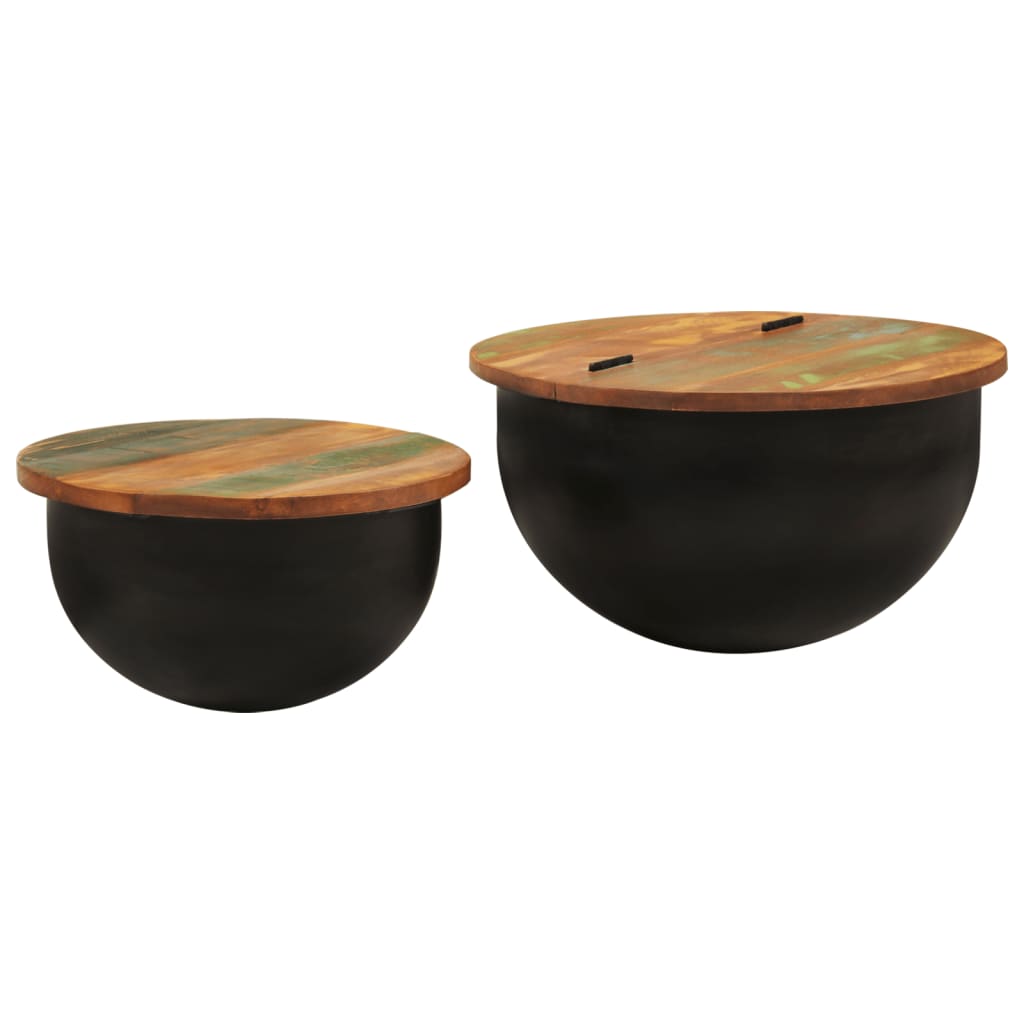 2 Piece Coffee Table Set Black Solid Reclaimed Wood