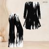 Women Plus Size Printed Two Piece Set Round Neck Three Quarter Sleeve Flared Top Flared Pants