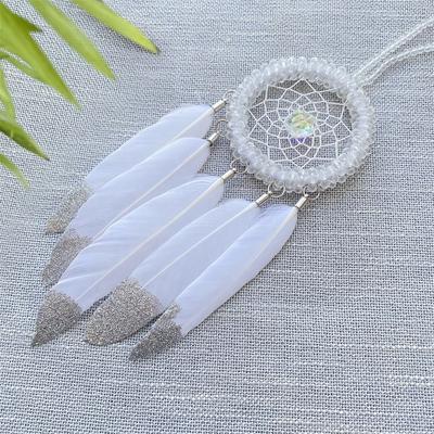 Elegante Atrapasueños Pequeño Pluma Accesorios para Coche Interior de Coche Blanco Colgantes para Espejo Retrovisor