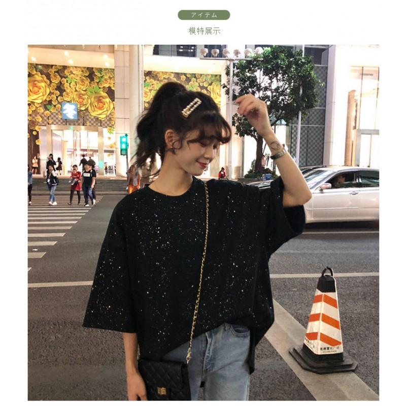 Womens Slim Fit Short Sleeve T-Shirt Casual Round Neck Top In Black White Milk Silk Fabric A-Line Cut