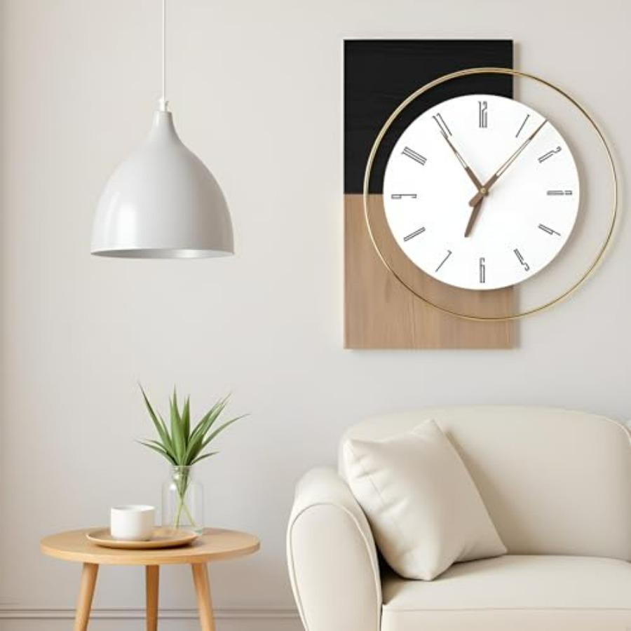 

19x16 Inch Modern Silent Wall Clock Battery Operated Wooden Farmhouse Decorative Clock for Living Room Bedroom Kitchen Office H