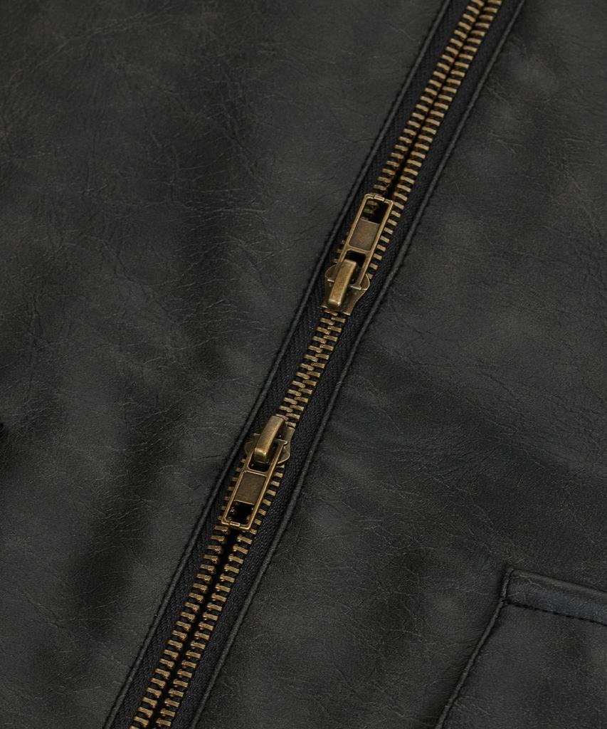 Standarderror 87-Stan176 Minimal Vintage Double Pocket Leather Jacket Black