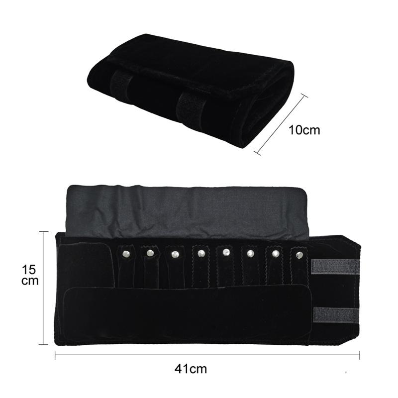 Black PU Leather Inner Black or Grey Velvet Jewelry Storage Bag MiNi Roll Bag Necklace Ring Earrings Pendant Storage Roll Bag