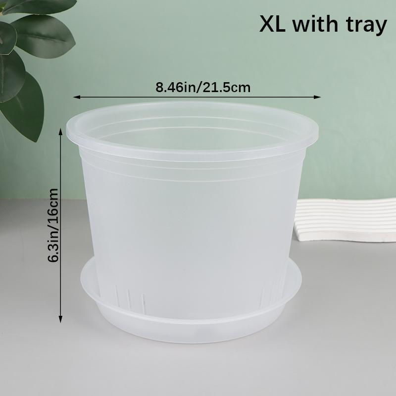 1Pc Transparent Round Orchid Pot With/Without Tray Root Control Plastic Orchid Pots With Holes Breathable Plant Growth Container