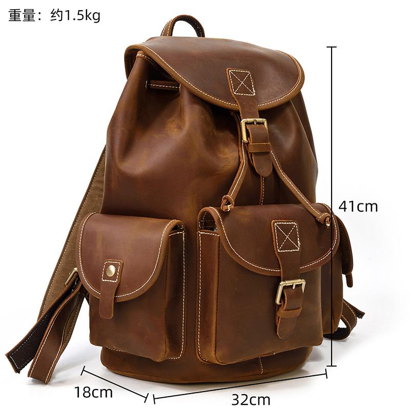 Leather Backpack Large Capacity Men'S Retro Mad Horse Leather Travel Bag Student Schoolbag Can Hold 15 Inch Backpack