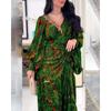 Vestido largo elegante de mujer con escote en V y mangas largas con estampado floral para novia, dama de honor, boda, fiesta, maxivestidos de baile