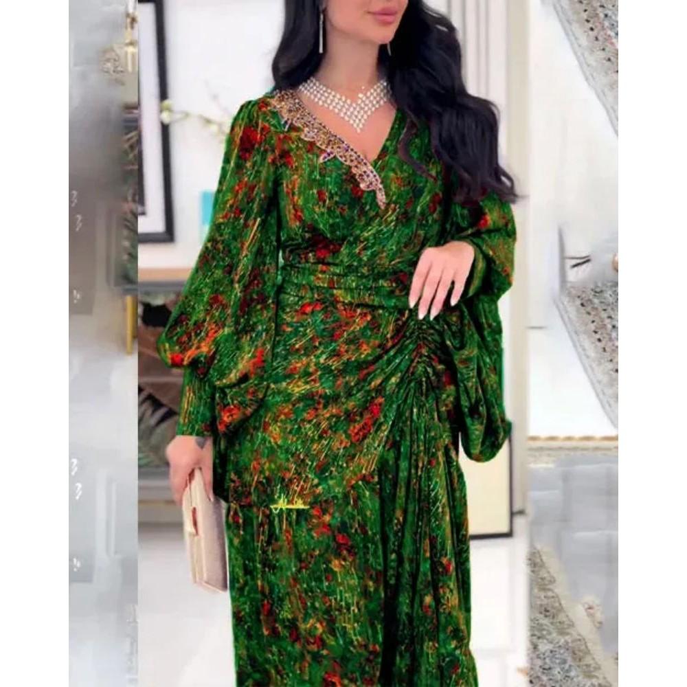 Vestido largo elegante de mujer con escote en V y mangas largas con estampado floral para novia, dama de honor, boda, fiesta, maxivestidos de baile