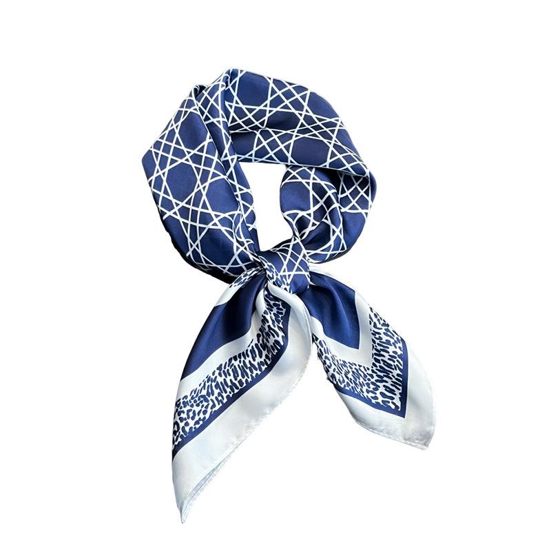 New Geometric Line Printed Small Square Scarf for Women's Imitation Silk Scarf Neck Protection Scarf Professional Versatile Silk Scarf Scarf Scarf