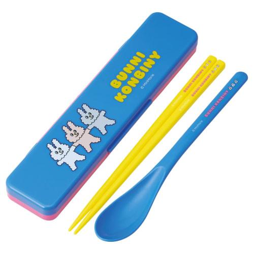 Skater Chopsticks and Spoon Set, Bento Box, Adult, Antibacterial, Combo Set, 18cm, Quiet, Made in Japan, Bunny Convenience Store, CCS3SAAG-A