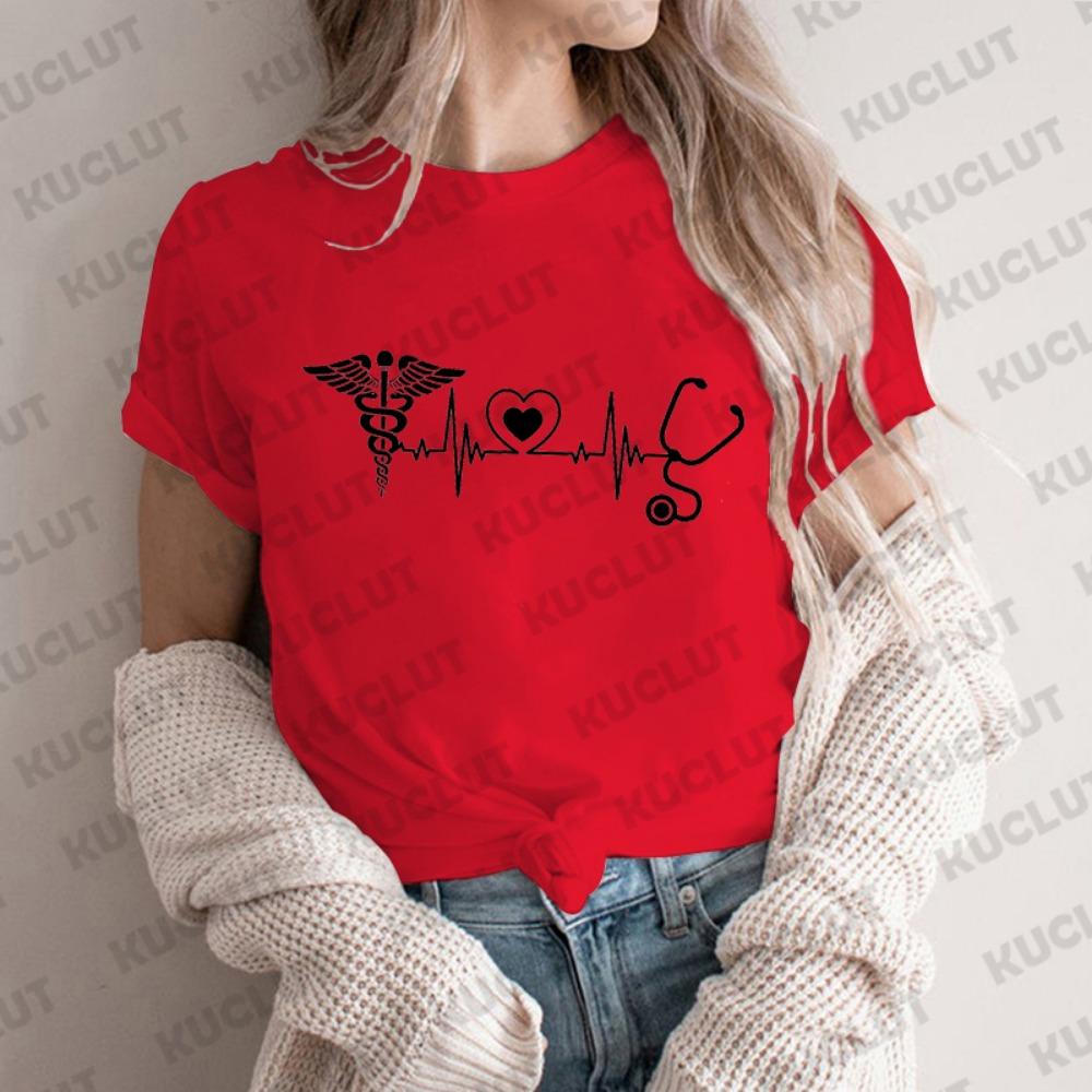 

Heartbeat Nurse T-shirts for Women Clothing Doctor Shirt Medical Print Tshirt Nurse Life Tee Shirts Clothes Hospital Staff Shirt XXS