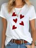 Plus Size Printed Women T Shirts O-Neck Heart Flowers Short-Sleeves Tops