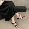 French thick heel silver thin belt cool slippers women's shoes wear 2025 new summer skirt fairy sandals