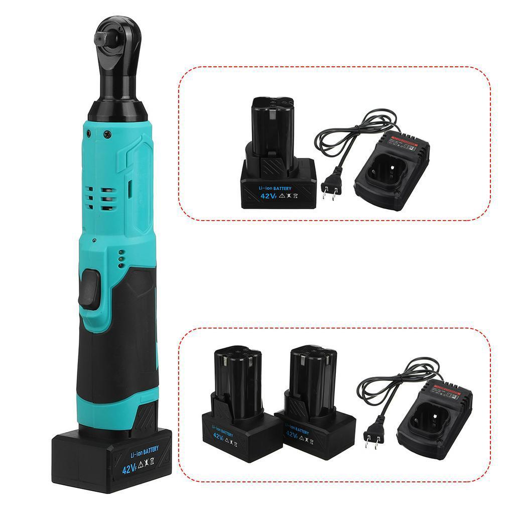 3/8" Electric Wrench Cordless Ratchet Scaffolding 90N.m Right Angle Wrench to Removal Screw Nut Car Repair Tool & 2 Battery 25V