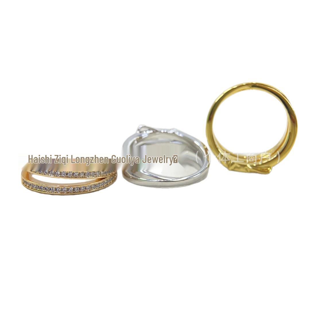 Hermes Diamond-Inlaid Double Circle Belt Buckle Ring for Women - Elegant, Luxury Design. Size 6