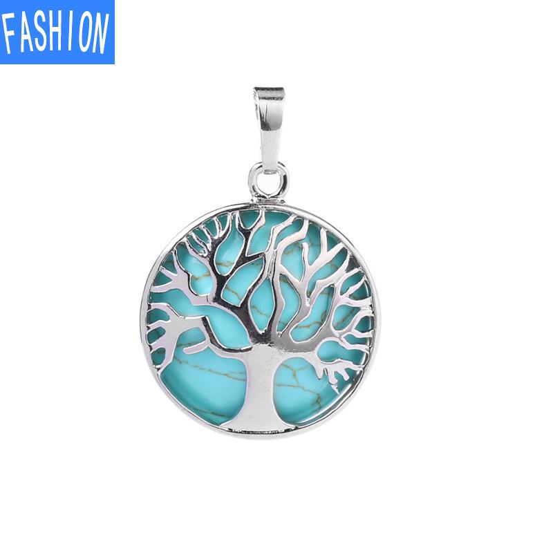 

Ожерелье с подвеской из натурального камня, круглое ожерелье с деревом жизни, аметист turquoise green