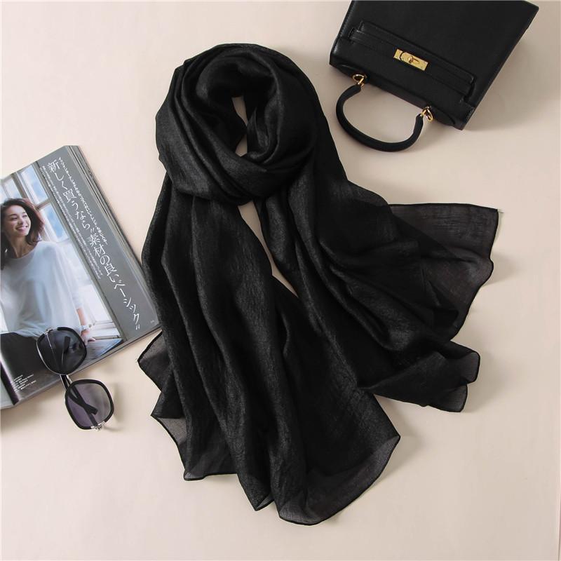 Luxury  Women Fashion Scarf Plain Solid Silk Linen Shawls Scarves Summer Lady Bandanas Pashmina Foulard Hijab 180*90Cm