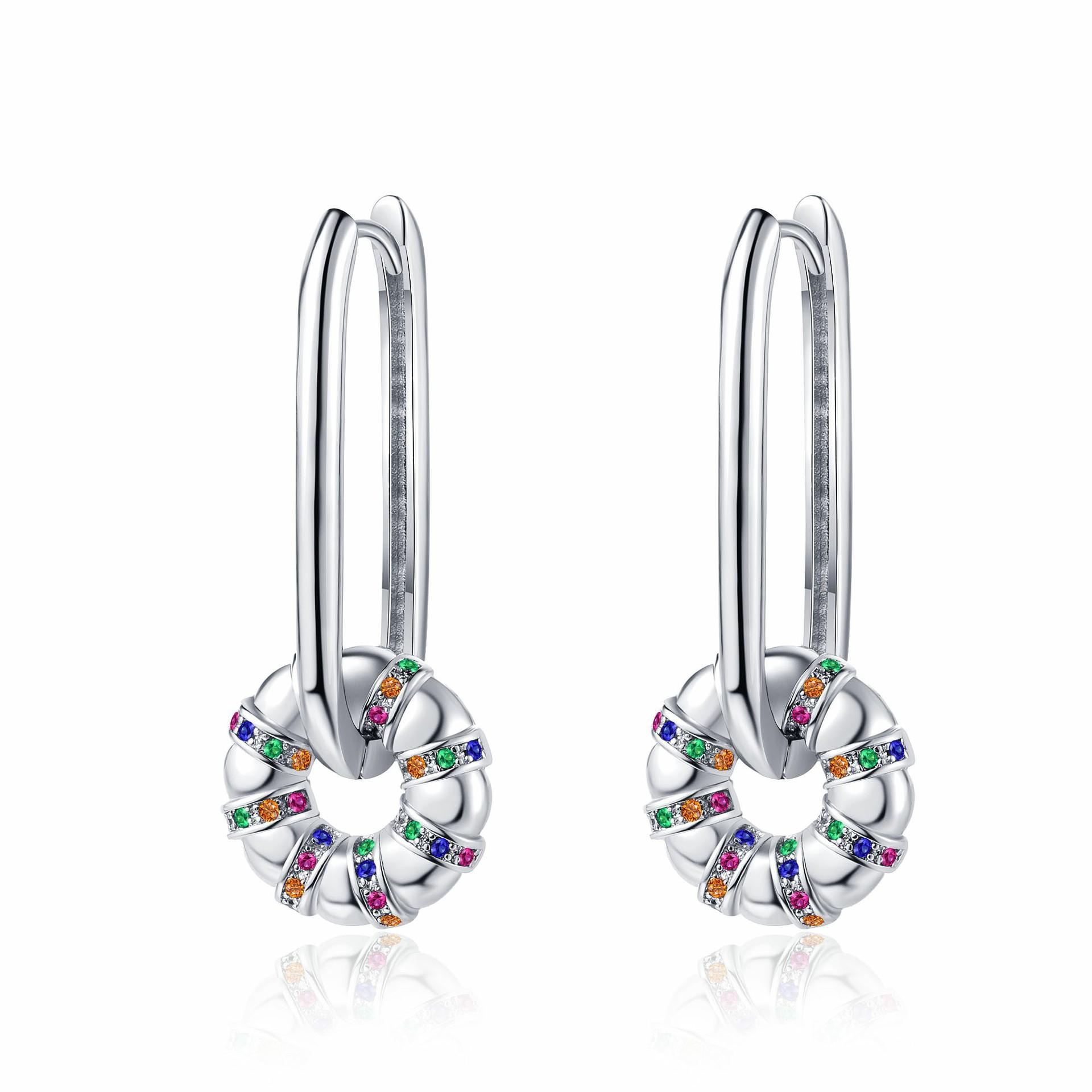 

Ins Новые серьги-пончики с цветными бриллиантами, простые и универсальные, подчеркивающие индивидуальность и темперамент