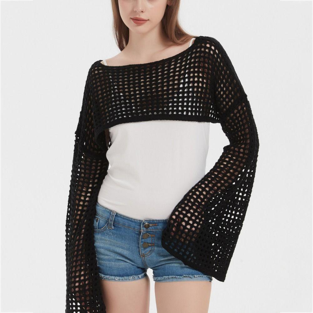 

Мягкий круглый вырез воротничок болеро пуловер акриловые волокна вязаный вырез укороченный топ покупки S чёрный