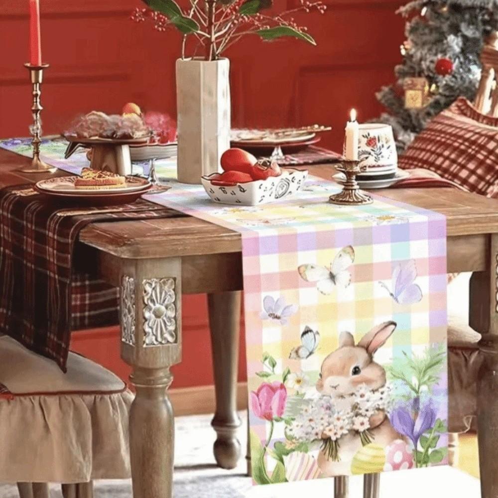 Oil-resistant Easter Table Flag Waterproof Easter Table Runner Table Cover  Home Decor