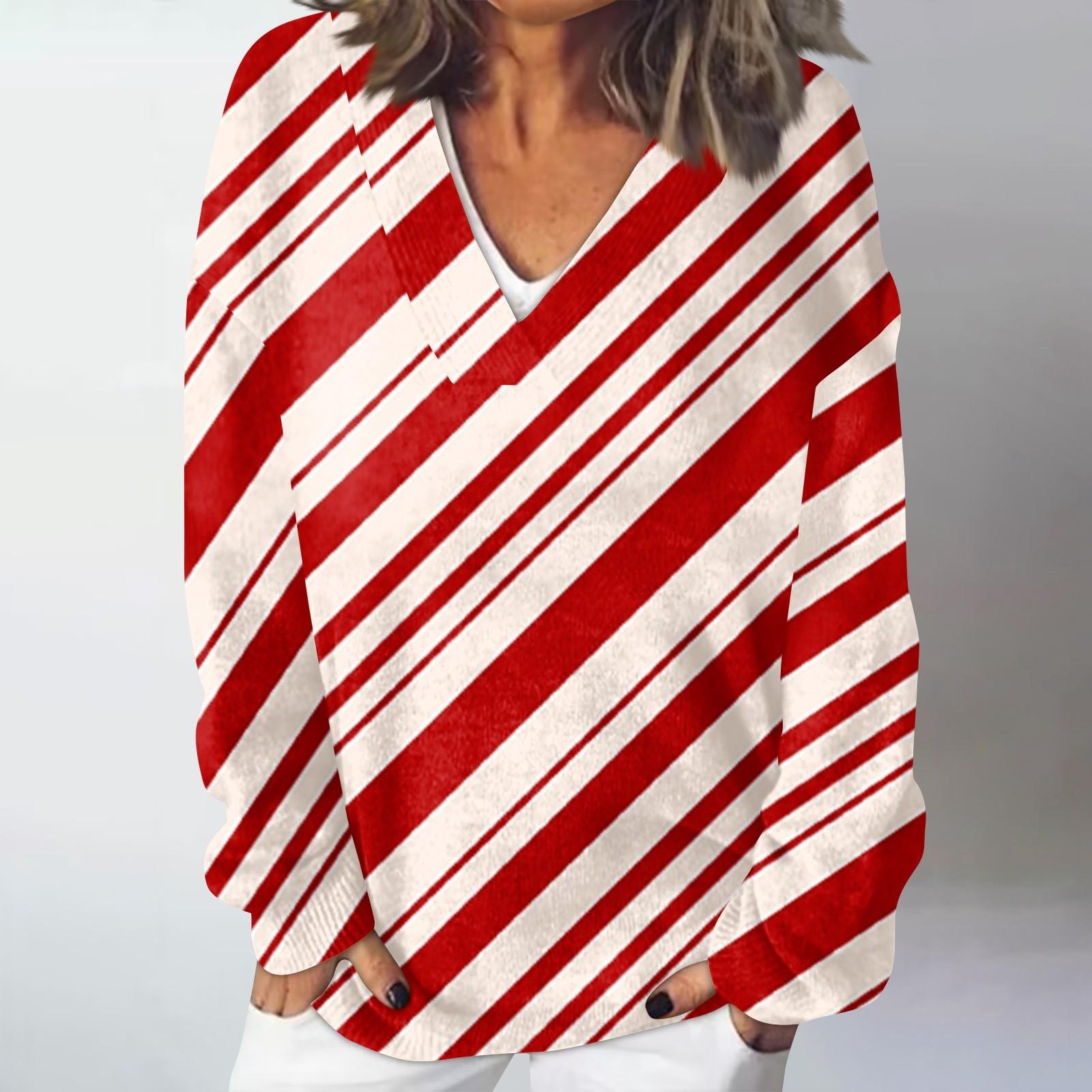 

Женский повседневный, модный, комфортный, атмосферный, напечатанный, с V-образным вырезом и длинными рукавами, свободный свитер-топ L красный