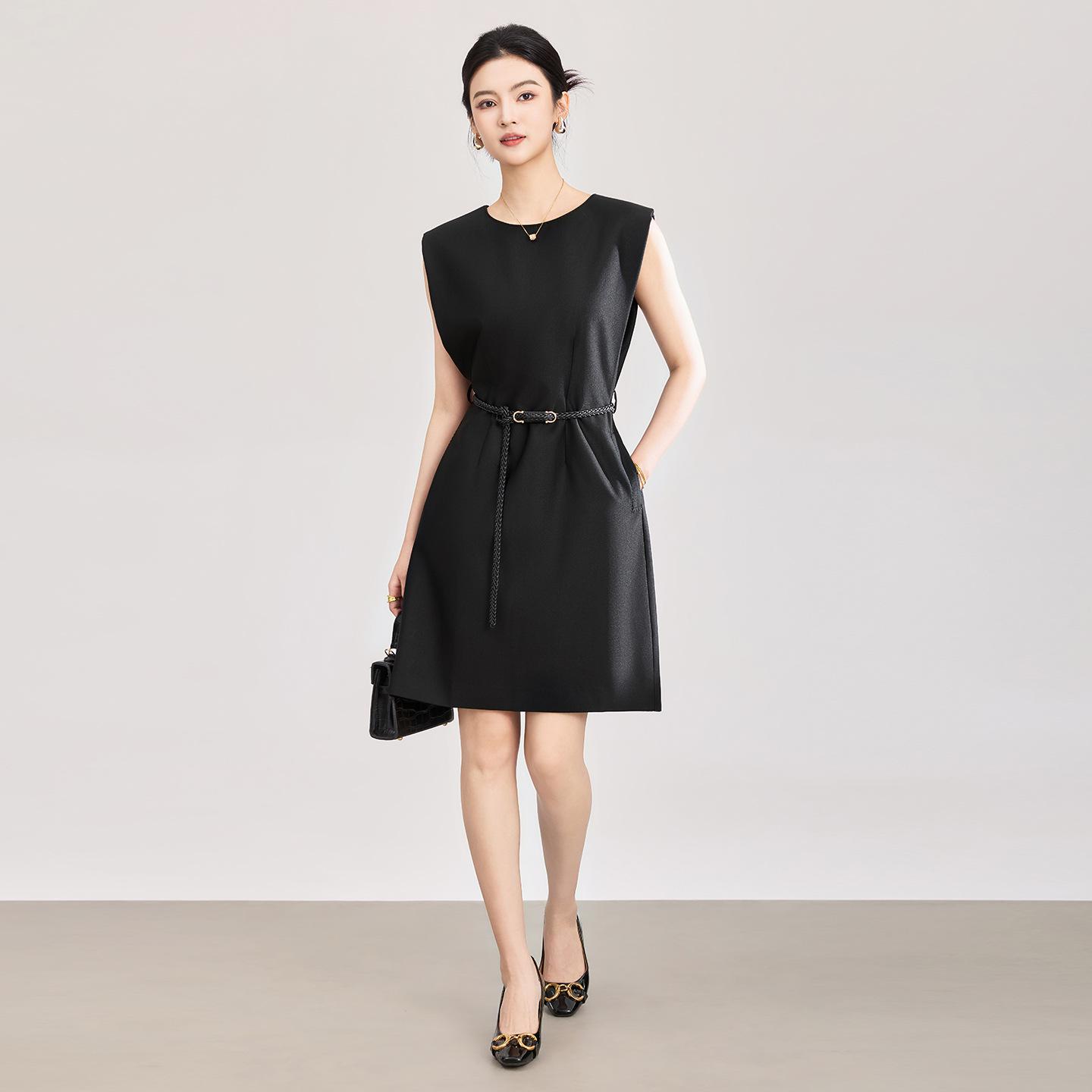 

High-End Women s Sleeveless Waist-Cinched Business Dress - New Summer Arrival L чёрный
