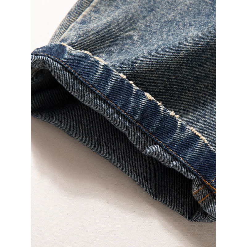 Men's Heavyweight Pure Cotton American Retro Distressed Wide-Leg Dad Jeans, Loose Casual Carrot Pants for Spring and Autumn