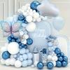 122PCS Blue Balloon Wreath Arch Kit, White Cloud and Butterfly Aluminum Film for Wedding, Birthday, Anniversary Decoration