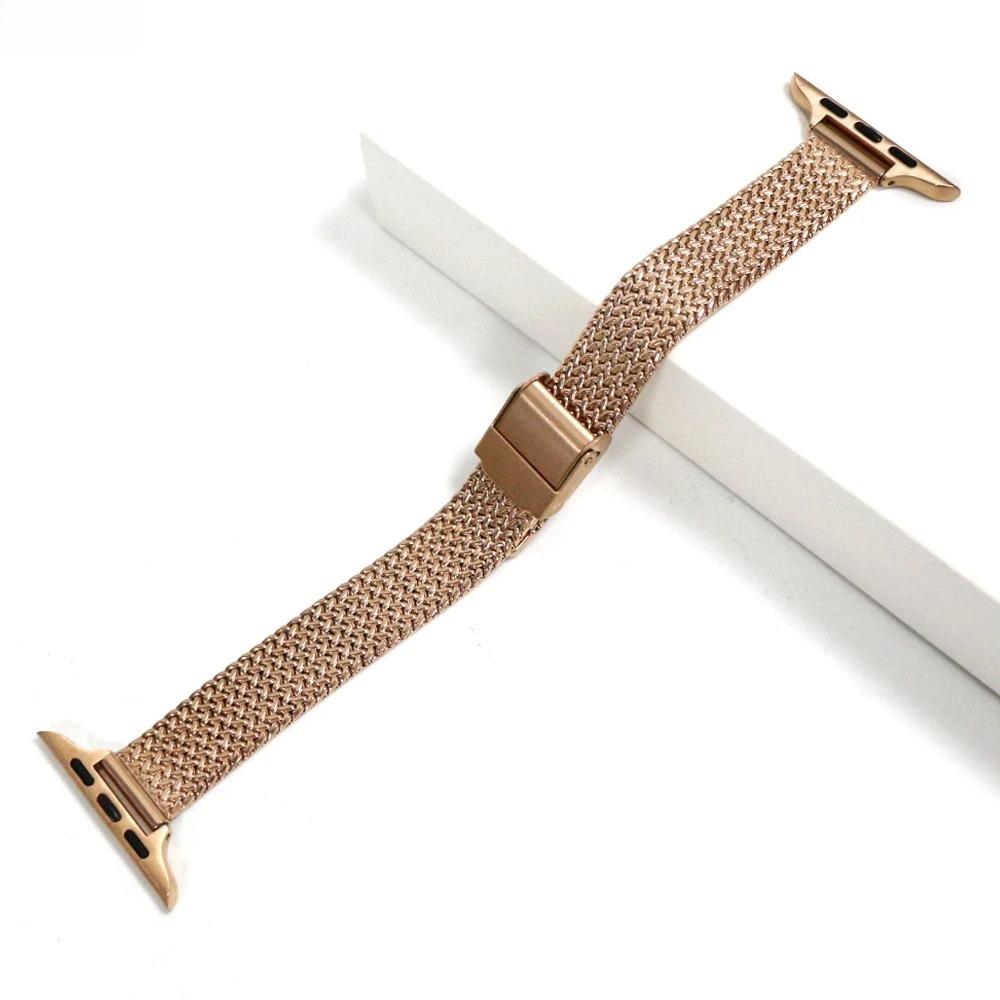 Band for Apple Watch Series 9 8 7 6 SE  Slim Milanese strap for iWatch stainless steel wire mesh chain girls wrist 40 41mm