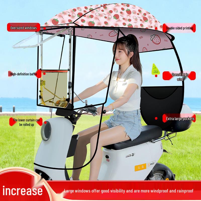 Electric Vehicle Canopy Tent: Windproof, Rainproof, Sunshade for Three-Wheelers with All-Around Windows