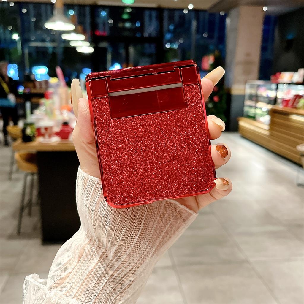 Lyx Bling Glitter Puder Elektroplätering Hård PC Gångjärnsskydd Mobilskal för Samsung Galaxy Z Flip 6 5 4 3 Skal