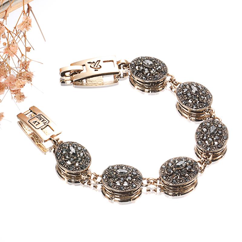 Kinel Charm Boho Women Link Bracelet Antique Gold Color Gray Crystal Ethnic Wedding Bridal Vintage Jewelry Russia Accessories