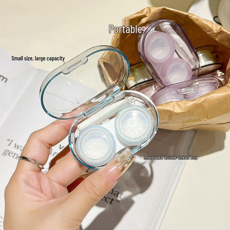 Portable Leak-proof Contact Lens Case with Mirror, Invisible Ins Style, Double Container for Colored Lenses