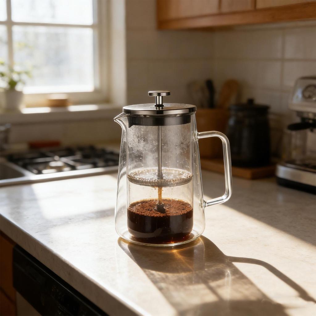 1000ML French Presses Coffee Pot Double-walled Coffee Thermos Kettle Glass Pressure Pot With Filtering Function For Tea/ Coffee