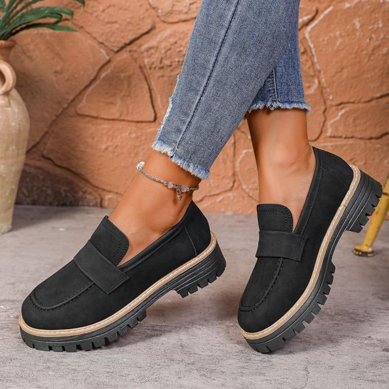 New Large-sized Loafers, Women's Shoes, Versatile and Casual, with Thick Heels and Soles