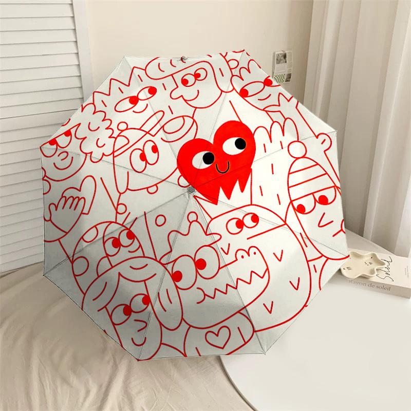 

1PC heart friends Automatic Open/Close Umbrella with Windproof, 8-Rib Sturdy Canopy, Durable Ribs, Fashionable Design, Outdoor Accessory, Fun Prin, Ho