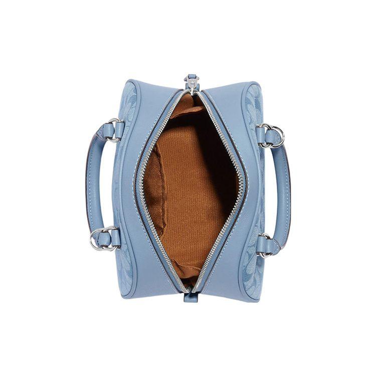 Coach Sydney 20 Classic Monogram Zip Closure Chambray Coated Canvas And Leather Shoulder Bag Women shoulder bag Light-Blue CH140-SVM6A