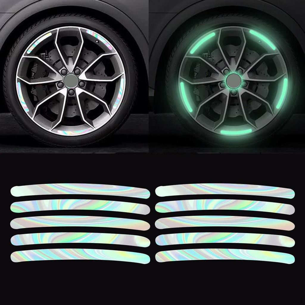 Car Wheel Hub Reflective Sticker, Luminous Stripe Anti Collision Tire Rim Sticker for