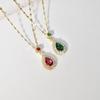 Green & Red Water Drop Necklace for Women, Elegant & Simple Micro-Paved Pendant, Versatile for Live Streaming.