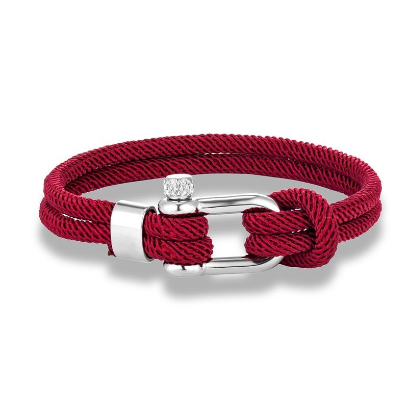 Minimalist Nautical Rope Bracelet Double Strand Stainless Steel U-Shape Shackle Buckle Survival Jewelry for Men Women