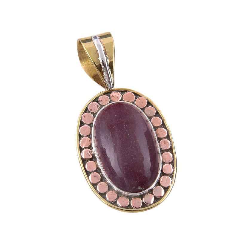 Natural Mookaite Gemstone 925 Solid Sterling Silver Two Tone Pendant 1.50" Y8c91