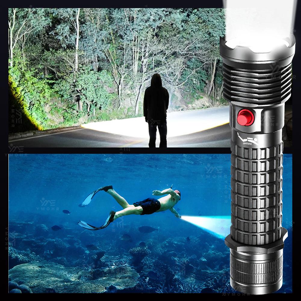 Professional Diving Flashlight Rechargeable USB Underwater Dive Lantern IPX8 Waterproof Dive Torch Lights For Fishing Submarine