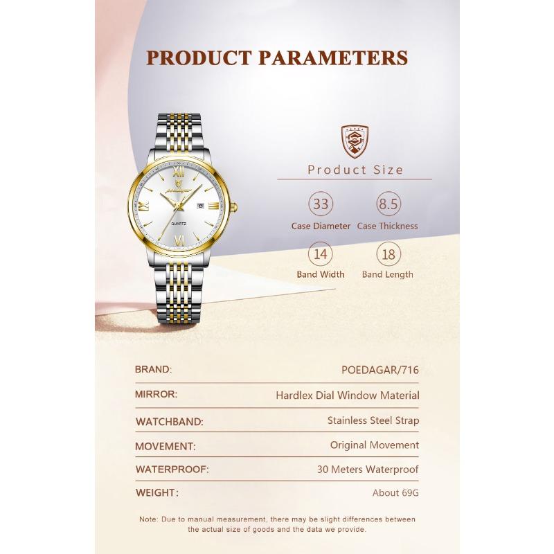 POEDAGAR Top Original Woman Wristwatch Waterproof Luminous Date Ladies Watch High Quality Stainless Steel Quartz Watches