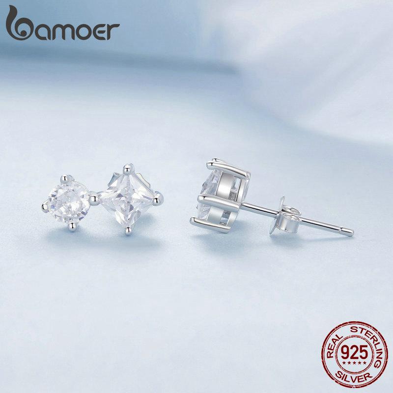 

Серьги-гвоздики BAMOER из стерлингового серебра 925 пробы с платиновым покрытием, маленькие простые гипоаллергенные повседневные украшения ручной работы 925 silver