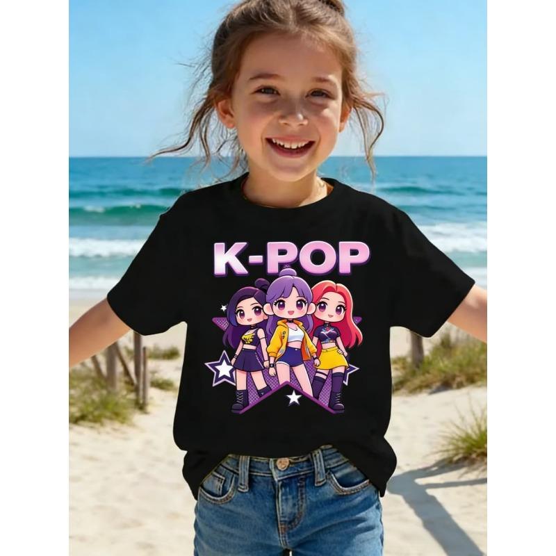Kpop Children's T Shirt Cartoon Graphic Short Sleeve Summer Comfortable Top Funny Gift for Fans Harajuku T-Shirts Girls Clothes
