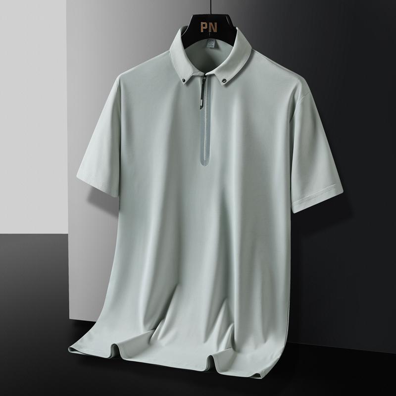 Men's Short Sleeve Polo Shirt, White Ice Silk Half Zip Casual Top, Quick Dry Lightweight Performance Shirt for Summer and Daily Wear