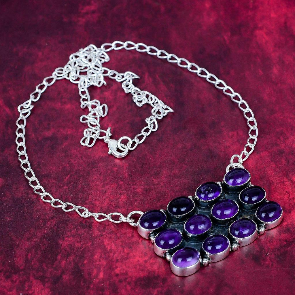 Amethyst Handmade Gemstone Necklace, 925 Solid Sterling Silver Necklace Antique Jewelry, For Engagement Gift