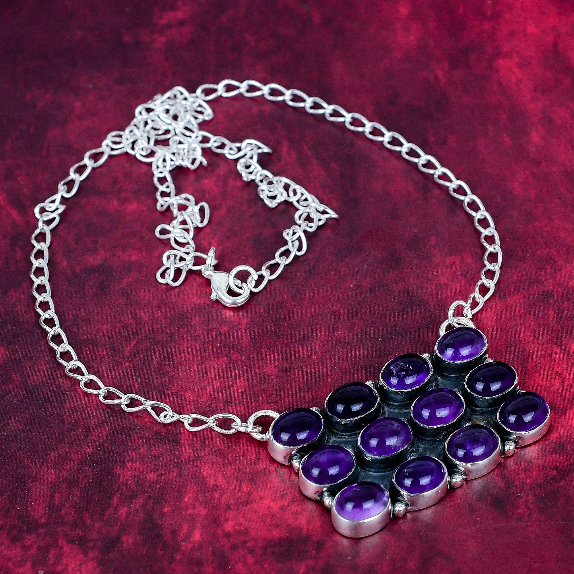 

Amethyst Handmade Gemstone Necklace, 925 Solid Sterling Silver Necklace Antique Jewelry, For Engagement Gift синий