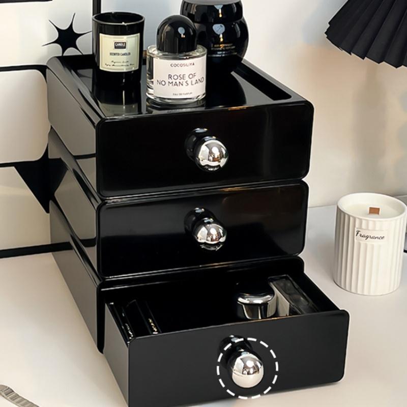 INS Black Desktop Storage Box Drawer Type Storage Organizer Box Dormitory Office Table Shelf For Stationery Sundries Jewelry