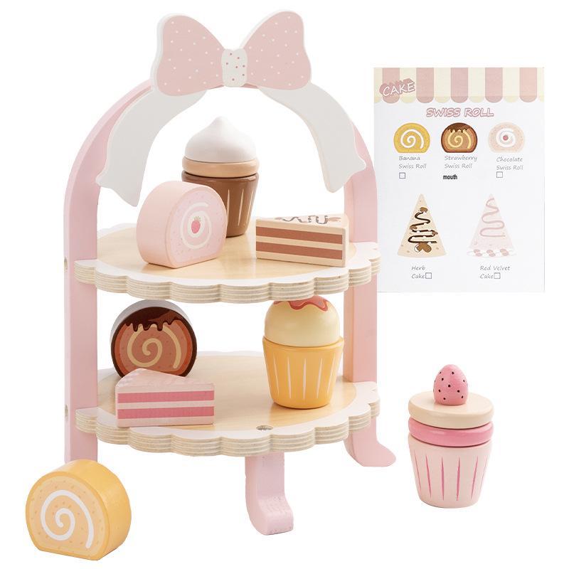 Pink Dessert Stand Role-Playing Toy for Children - Afternoon Tea Cake & Ice Cream Simulation Gift
